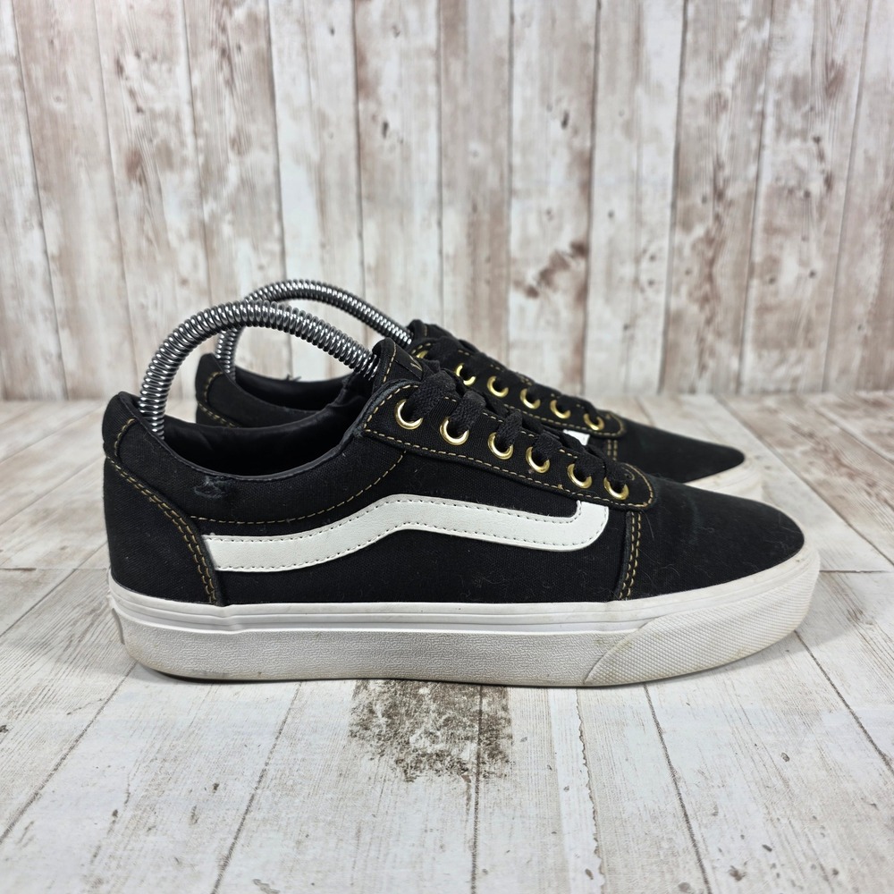 Vans Old Skool Black Canvas Sneakers Gold Eyelets‎ Womens 7.5 Low Top Shoes